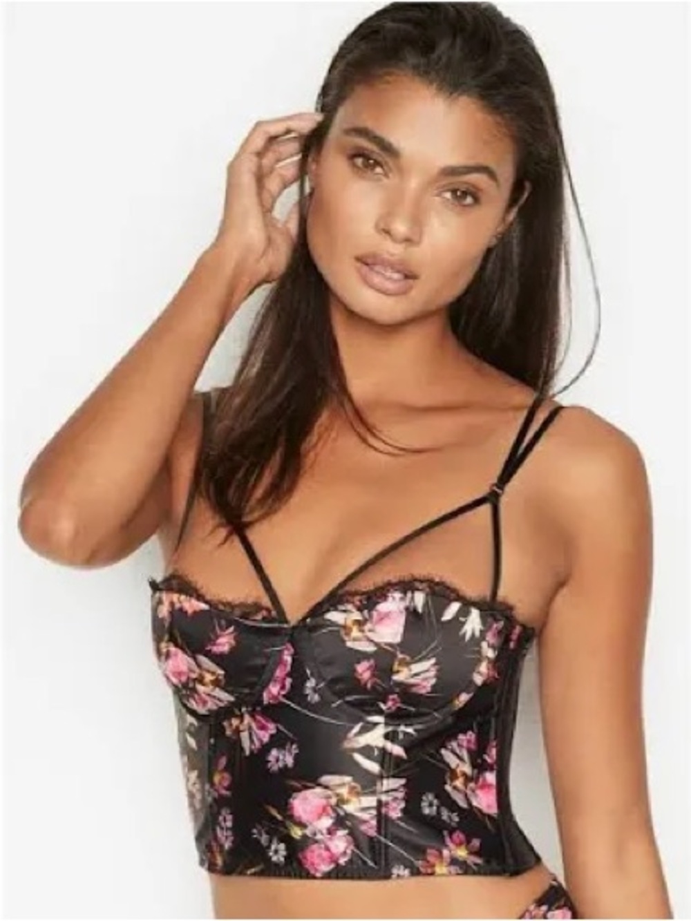 Victoria’s Secret Black Floral Very Sexy Lightly Lined Underwire Bustier 34C NWT